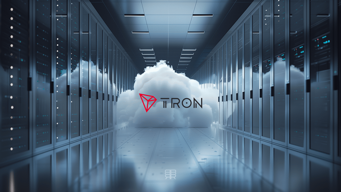 A stylized image of the TRON and Google Cloud logos merging together, symbolizing their partnership and collaboration.