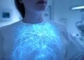AI analyzing a mammogram for early cancer detection.