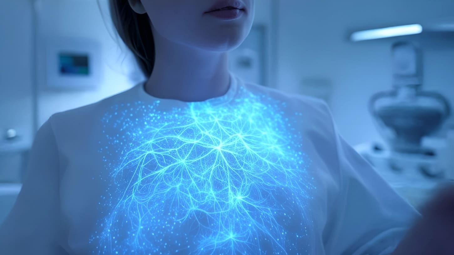 AI analyzing a mammogram for early cancer detection.