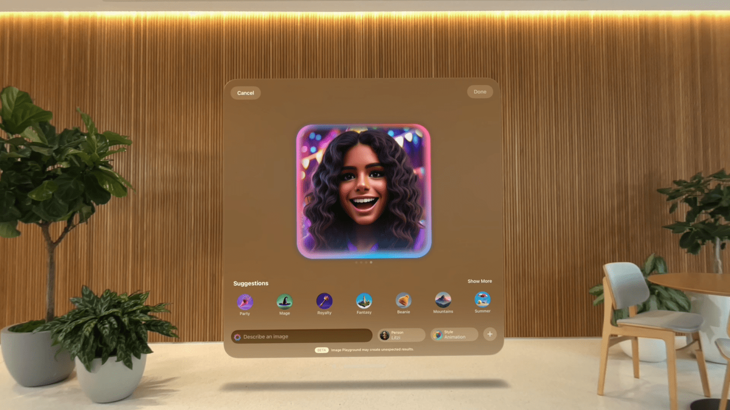 Apple Intelligence AI update for Vision Pro launching in April 2025.