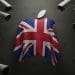 Apple logo covered with a UK flag surrounded by surveillance cameras, symbolizing Apple's secret UK encryption case and global privacy concerns.