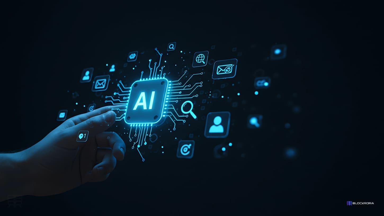 Illustration of AI technology with web search and data icons, representing Claude AI’s real-time internet integration by Anthropic
