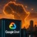 Google Cloud data center in Johannesburg with sunset skyline and glowing map of Africa representing cloud expansion and digital connectivity across the continent.