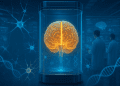 Futuristic lab showing brain cell therapy breakthrough for Alzheimer’s treatment