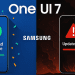 Illustration showing Samsung One UI 7 with a successful download on the left and a failed update on the right, highlighting rollout issues.