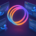 A futuristic digital illustration showing multiple AI-powered agents managing browser windows around a glowing, multicolored ring. The interface elements include charts, search bars, checklists, and chat windows, with humanoid icons interacting across each frame. The background features deep purples and blues, evoking a high-tech, intelligent digital workspace.