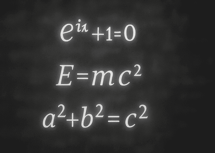 Unsolved math equations across a digital blackboard, representing the challenge faced by AI models like OpenAI and Google DeepMind at the International Math Olympiad.