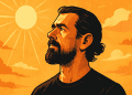 Stylized digital illustration of Jack Dorsey looking at the sun, symbolizing his Sun Day app and vibe coding philosophy.
