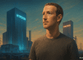 Illustration of Mark Zuckerberg with Meta’s Hyperion and Prometheus AI data centers in the background, symbolizing Meta’s push for superintelligent infrastructure
