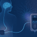 Abstract illustration of a wearable Parkinson’s drug pump connected to the brain via neural pathways in a human silhouette