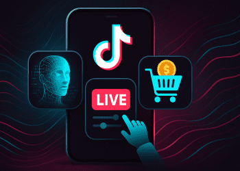 Illustration of TikTok 2025 guideline changes showing AI content, LIVE streaming, and monetization icons.