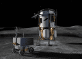 Artist’s concept of Blue Origin’s Blue Moon MK1 lander and NASA’s VIPER rover on the Moon’s south pole
