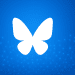 Bluesky butterfly logo glowing over a digital network of nodes, symbolizing decentralized AT Protocol and user growth.