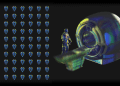 Futuristic concept of Chipiron’s ultra-low field MRI scanner with AI-powered technology for affordable and scalable medical imaging.