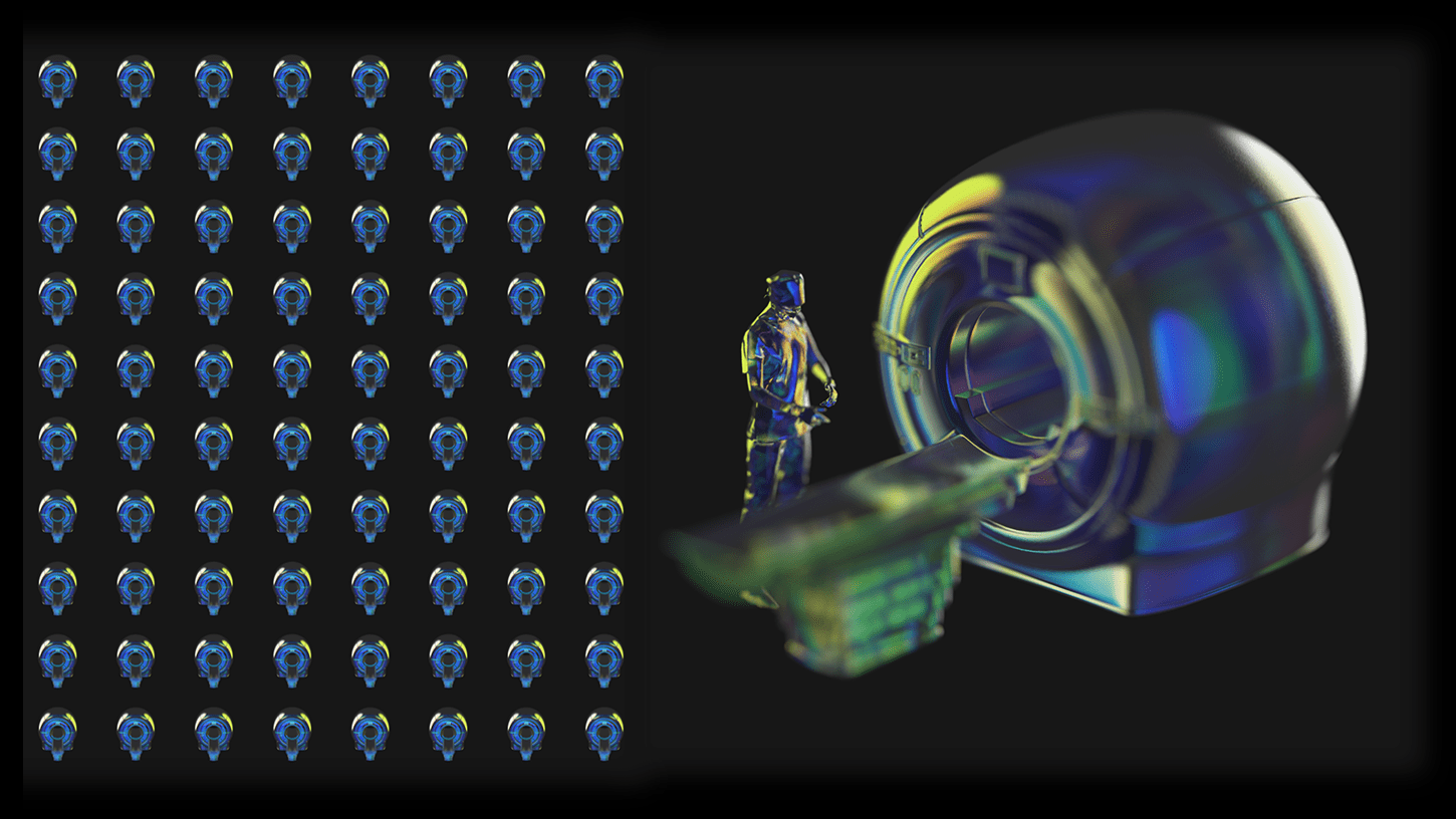 Futuristic concept of Chipiron’s ultra-low field MRI scanner with AI-powered technology for affordable and scalable medical imaging.