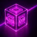 3D glowing glass cube with pink and purple neon lights, engraved with Klever on the left and KVM on the right.