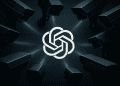 The OpenAI logo encircled by intimidating surveillance cameras with beams of light focused on it, symbolizing scrutiny over AI safety and child protection.