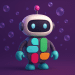 AI-generated 3D illustration of a friendly Slackbot robot inspired by the Slack logo, surrounded by glowing automation bubbles representing intelligent workspace productivity.