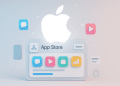 3D Apple logo above App Store interface with mini app icons representing Apple’s new Mini Apps Partner Program and reduced commission fees