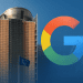 European Commission headquarters in Brussels with an EU flag and a digital-style Google logo, representing the EU’s antitrust probe into Google’s search ranking practices.