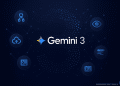 Gemini 3 logo with a dotted number three in the background, surrounded by agentic AI icons on a dark gradient backdrop.