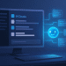 Digital illustration of Claude Code automating developer workflows inside Slack, with a glowing AI icon generating code from a chat window on a computer monitor.