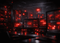 Abstract AI operations environment with red system alerts representing OpenAI’s code red strategy and accelerated GPT Image 1.5 release