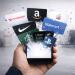 AI-generated illustration showing digital gift cards from major U.S. brands emerging from a smartphone, representing TikTok Shop’s expansion into digital gift cards and social commerce.