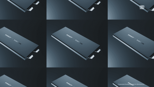 Donut Lab’s solid-state battery shown in a minimalist design, highlighting a next-generation EV energy system engineered for extreme cycle life and thermal safety.