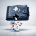 AI-generated illustration of a medical savings wallet with a tear, showing hospital and medical icons falling out after a claims processing error in South Africa.