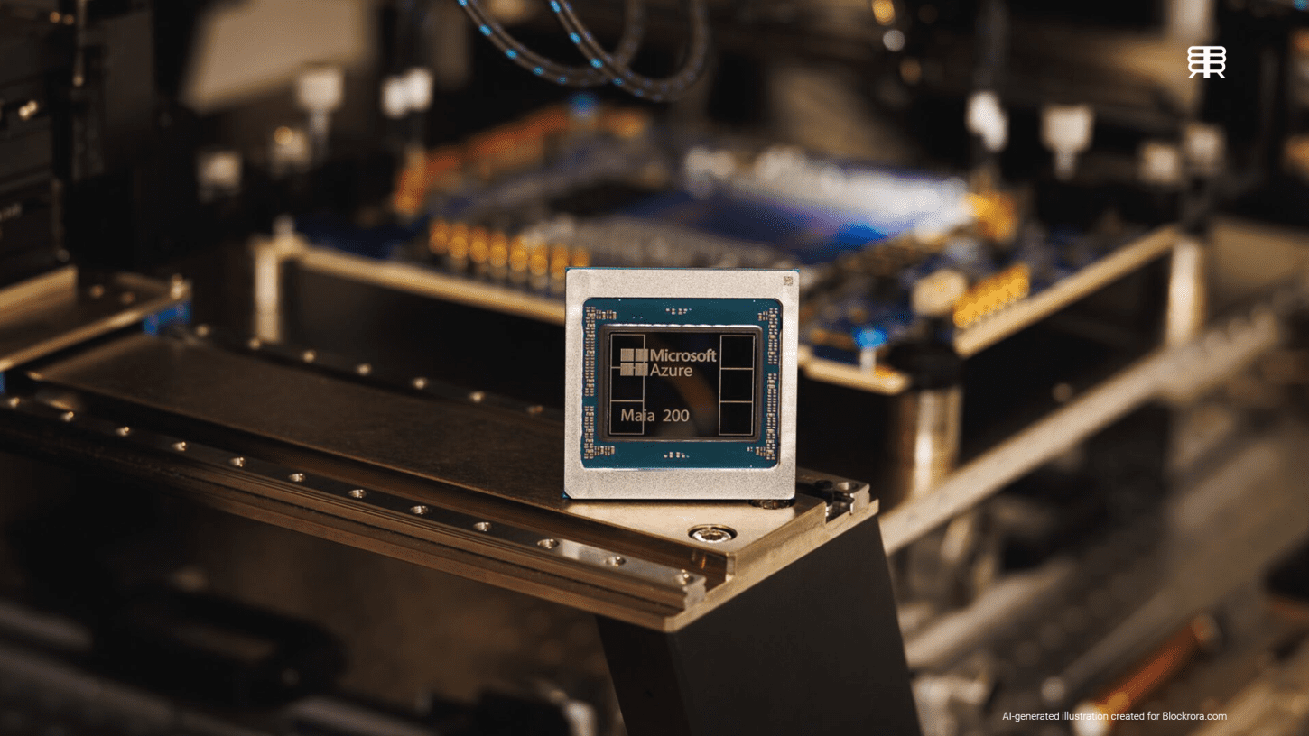 Microsoft Maia 200 custom AI inference chip showcased inside a data centre rack environment
