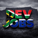 DEV JOBS text in South African flag colours over a dark, grey Table Mountain skyline symbolising South Africa’s software developer shortage