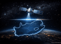 Low-Earth-orbit satellite positioned above South Africa, symbolising regulatory control over satellite internet services
