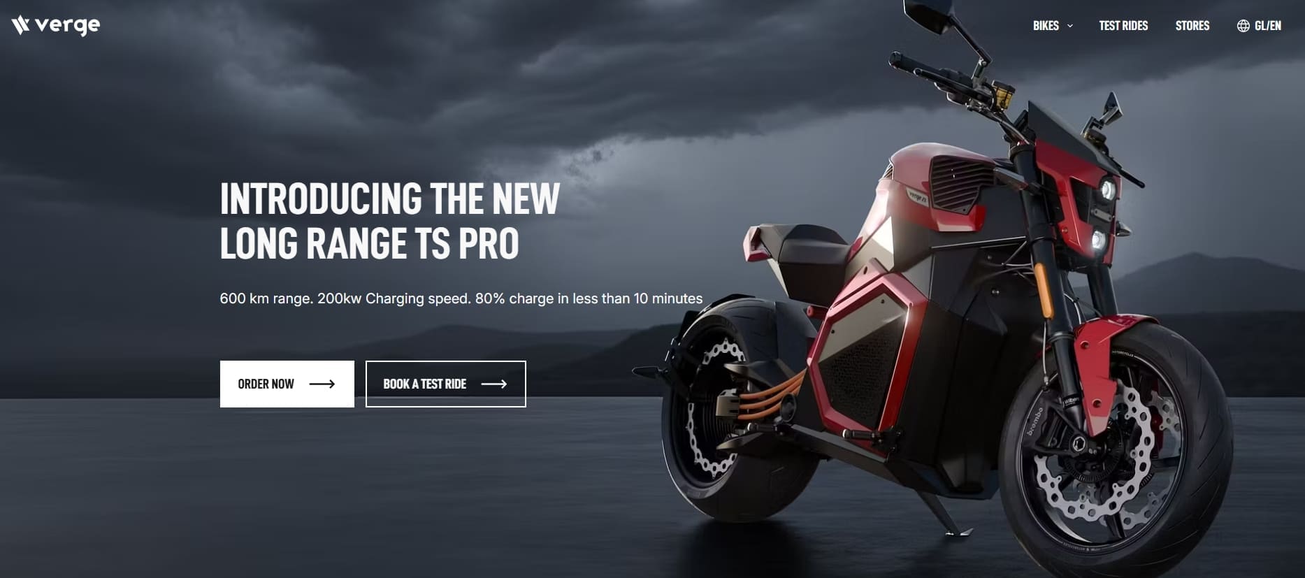 Verge TS Pro electric motorcycle featuring a long-range solid-state battery design, announced for production deployment in 2026.