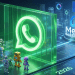A group of small AI robots facing a glowing green WhatsApp barrier with the EU flag and Meta AI logo in the background, symbolizing the 2026 antitrust dispute.