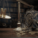 Paramount Skydance and Warner Bros Discovery merger concept: a heavy brass scale crushing a desk while the Netflix logo is lifted.
