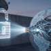 A digital concept image featuring a translucent padlock with a U.S. flag pattern, sending a beam of data into a globe made of fiber optic cables to bypass internet censorship.