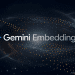 Gemini Embedding 2 logo featuring the multi-colored gradient star icon and text on a dark background with data stream accents.