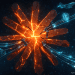 Cracked AI symbol held together by supply chain infrastructure with holographic military technology icons