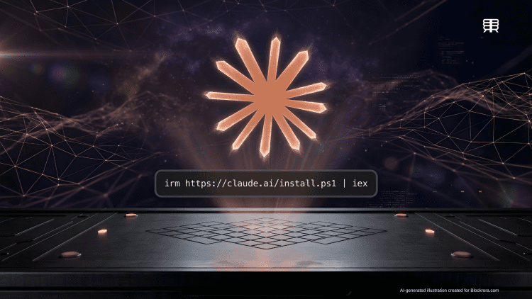 Abstract visualization of Anthropic Claude Code multi-agent system performing automated enterprise code reviews with the official Claude starburst logo and installation script.