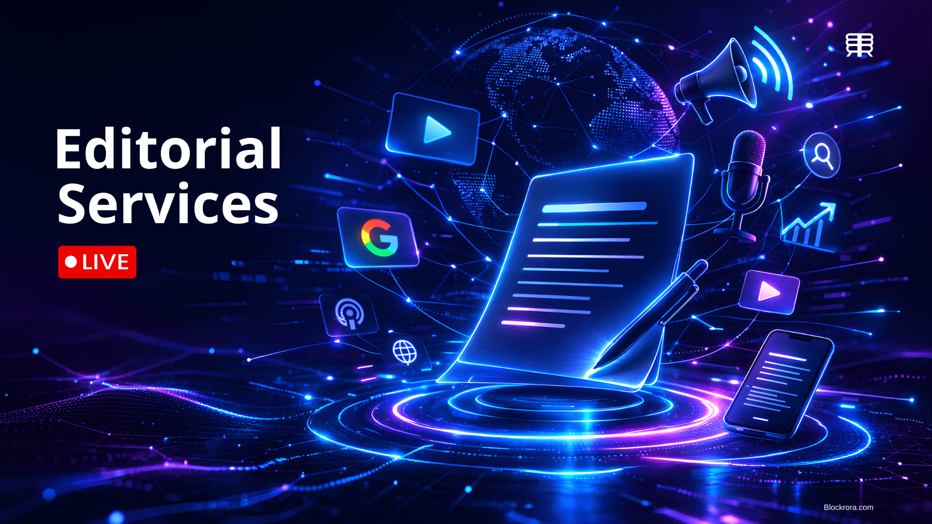 Blockrora editorial services for sponsored content, technology media coverage and digital publishing