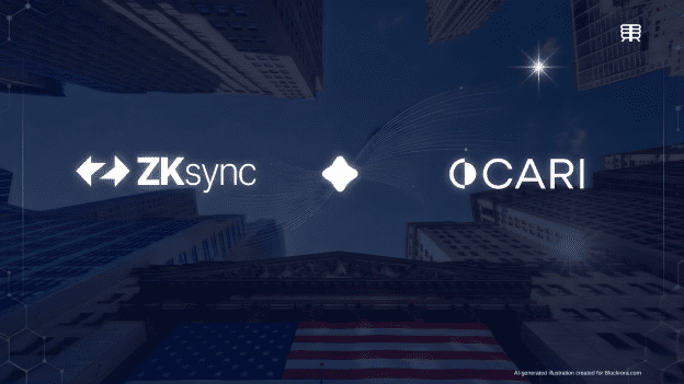 Essential for accessibility & Google: Cari and ZKsync partnership visualization showing a secure bank-governed tokenized deposit network.