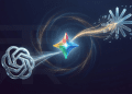 A minimalist editorial visual featuring the glowing Google Gemini star logo at the center, drawing in and absorbing the ChatGPT and Claude logos to represent memory and data migration.