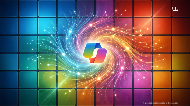 Abstract editorial visual of the Microsoft Copilot logo integrated with a vibrant grid background representing the Wave 3 AI agent evolution.