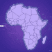 A minimalistic map of Africa with shopping cart icons on borders, flanked by WooCommerce and Shopify logos on a purple background.