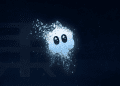 The OpenAI Sora cloud logo dissolving into pixels against a dark starry background, representing the app shutdown.