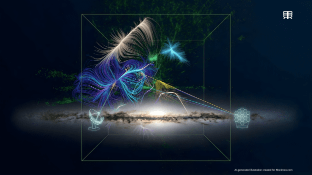 A high-resolution mapping of the Vela-Banzi supercluster discovery by UCT astronomers, showing galactic flows behind the Milky Way.