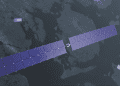Orbital compute satellite node in Low Earth Orbit with solar panels and TILE architecture.