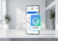 A high-quality editorial 3D render of a smartphone displaying Chrome’s Android privacy settings, highlighting the transition from precise to approximate location sharing with a blue shield icon.