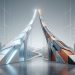 A minimalistic, 3D photographic editorial illustration depicting the high-stakes IPO race between OpenAI and Anthropic, featuring two stylized, geometric structures with corporate logos rising against a clean, neutral background.